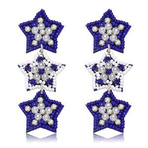Wildcats Blue White Team Colors Football Beaded Star Earrings